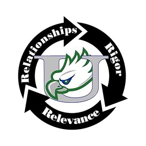 Uwharrie Charter Academy U logo. Relationships, Rigor, Relevance